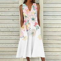 Plus size Maxi haljine za žene elegantne ljeto bez rukava V izrez cvjetni uzorak Grafički pulover Haljina