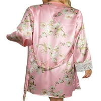 Biayxms ženske pidžame setovi čipke patchwork dugih rukava kimono ogrtač i čipke grube kratke hlače