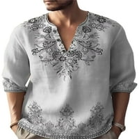 LUMENTO muške vrhove dugih rukava majica V izrez T košulje Comfy pulover cvjetna bluza za ispis Siva