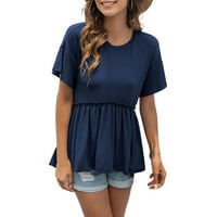 Majica Dyfzdhu za žene Casual Solid Color O izrez Majica Lood Top Ruckele Hem kratka rukava TOP bluza