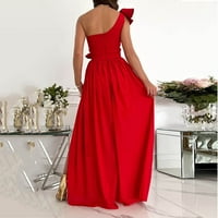 ABCNATURE WOMENS Maxi haljina za uklanjanje uštede, žene čvrste mršavljenje jedno rame ruffles split haljina, plus veličina ljetne casual duge haljine, vjenčani haljina za partiju na plaži Crveni XL