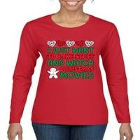Samo želim napraviti stvari i gledati božićne filmove ružni božićni džemper ženska grafička majica dugih