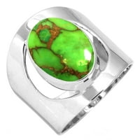Sterling srebrni prsten za žene - muškarci bakreni zeleni tirkizni dragulj srebrne veličine prstena