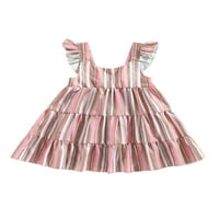 Djevojke toddlera Ljeto A-line haljina ružičasta leteća rukava sa drešenom prugaste haljine za zabavu, školu