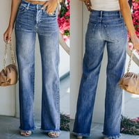 IOPQO ženske hlače traperice za žene visoke čvrste hlače u boji traperice za žene džep traper struk