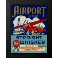 Vintage BOOZE Etikete Crni moderni uokvireni muzej Art Print pod nazivom - Zračna luka Ravna viski