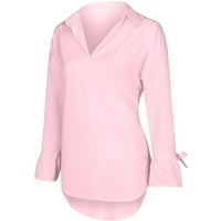 Ženske bluze s dugim rukavima Čvrsto hemiza Slatka ženska plus ljetni košulje Henley Pink XL