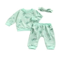 Jaweiwi Little Girls Set za odjeću, Slatko stil cvjetni biljni tisak Dugih rukava okrugli ovratnik + duge pantalone + Headwear, veličina m