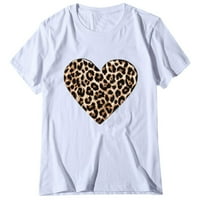 Iopqo T majice za žene Žene Ležerne prilike za Valentinovo o vratu Leopard Print Heart-u obliku gornjih