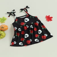 Peyakidsaa Halloween Toddler Baby Girl Beaveless Tiele-up remen za remen za crtanje Cvjetni print A-line