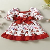 Kiapeise novorođenčad dječje djevojke Valentine Outfits Proljetna odjeća Tutu A-line ruffle s kratkim rukavima ljubav srca haljina s bowknot-om