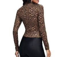 Ženske bluze i tee Regular Lable Stretch Leopard Print Elegant Leopard Ispiši majice s visokim vratom