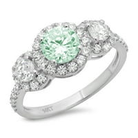1,79ct okrugli rez zeleni simulirani dijamant 18k bijelo zlato graviranje izjava godišnjica Angažman vjenčanje halo trobona veličina prstena 9.25