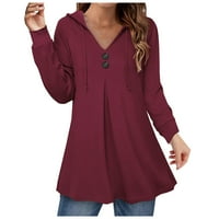 Ženska povremena modna modna šaka za ubod u boji i ukras na dugme, majica s dugim rukavima, vino