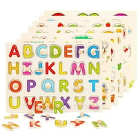 Keusn Kids Wooden Peg zagonetke set sa abecednim brojevima Voće životinje i vozila Višekolika