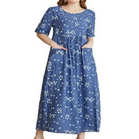 Sanviglor Dame Long Haljina kratki rukav Summer Sandress cvjetni print Maxi haljine Saobavljeni odmor Plavi XL