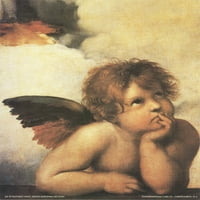 Santi Sistine Madonna 11.75 9.5 Poster Renesansa bijela, crvena, narandžasta, pastela