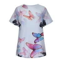 Leptir tisak duge majice za žene Ljeto kratki rukav grafički tee, ležerne labave lagane tunike bluze