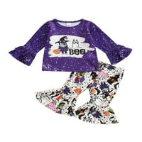 Djevojčica Toddlera Halloween Outfits crtani uzorak s dugih rukava ruffles dekor majica + elastična struka Flare duge hlače