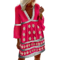 Huaai žene ljetne haljine ženske jesenje personalizirano odštampano casual labav V izrez dugih rukava