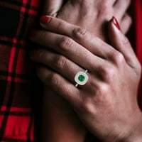 1. CT sjajan okrugli rez simulirani smaragd 14k bijeli zlatni halo pasijans sa akcentima veličine prstena 8.5