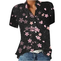 IOPQO grafički tinejdžeri za žene VODE V izrez bluza s kratkim rukavima Tuničke majice cvjetne tiskene majice Lagani topši topswomens vrhovi ljetne odjeće crna l