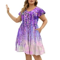Hanas Summer Beach haljina za žene plus veličine, labavi V-izrez Tunic Ruffle s kratkim rukavima A-line udobna labava haljina