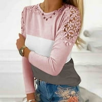 Žene izdubljene čipke Crewneck dugih rukava pulover dugih rukava seksi casual trendi bluze za žene ružičaste