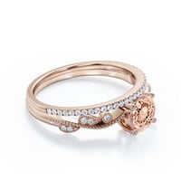 Sjajni Boho & Hippie 1. Carat Round Cut Morgatite i Diamond Moissanite Classic Inspirirani zaručnički prsten, jedinstveni vjenčani prsten za uvijanje u 10K čvrstih ružičastog zlata, Obećaj prsten, jedan podudarni pojas