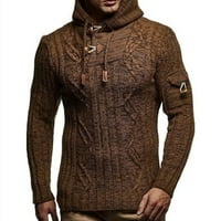 Stalan zip up evropske i američke muške pletenje pulover s kapuljačom s tankom tamnom tipkom BROWN 3XL