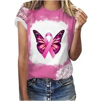 Virmaxy Butterfly uzorak Ženska ružičasta vrpca za košulju za dojku Dnevna dukserica s kratkim rukavima