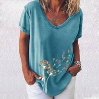 USMIXI ženske košulje V-izrez kratki rukav leptir Ispiši ljeto slatke vrhove lagane prozračne udobne dame pulover bluze plava xxl odjeća za klirens