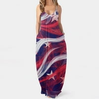 Dianli američka haljina za zastava za žene okrugli vrat bez rukava Maxi Američka zastava Ispis ljetne