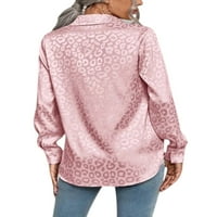 Voguele Women Gums Dugme dolje majice Dugih rukava Bluza Radna košulja Elegantna ružičasta 2xl