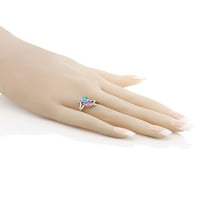 Gem Stone King Sterling Silver Dvostruki srčani prsten za žene Oblik srca Topaz i Pink Moissinite