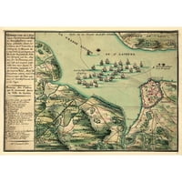 Vintage Mjesta Crni moderni uokvireni muzej umjetnički print naslovljen - opsada Quebec City 1670