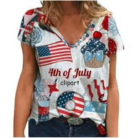 Dahich ženske majice kratki rukav V izrez 4. jula vrhovi Ljeto slatko casual labav fit zastava Grafički