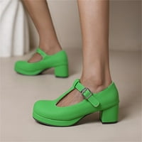 DMQupv satenske pete za žene kože kože u obliku kopča okrugla stopa debele cipele s visokom petom, udobne pete za žene cipele zelene 6.5