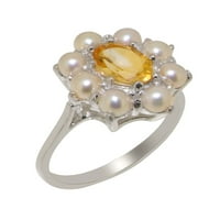 Britanci napravio 9k bijeli zlatni prirodni citrinski i kultivirani biserni ženski prsten - veličine