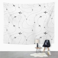 Sivi avionske linije Avionske rute Avioni na bijelom putovanju uzorak zidne umjetnosti Viseći tapiserija