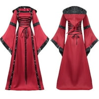 Dan zaljubljenih ponuda Žene Casual Halloween dugih rukava SPLICING Solid Patchwork Gothic Cosplay haljina, Crvena, XL