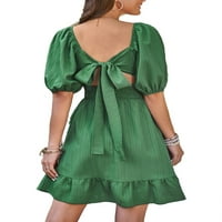 Boho obični kvadratni vrat linijska haljina za lakiranje zelene ženske haljine