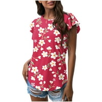 Žene daisy cvjetni print tunički košulje casual crewneck vrat na vratu ljetni rucfffle s kratkim rukavima