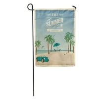 Vintage ljetna boja u retro autom i palmima plaža na plaži zastava za zastavu u dekorativnoj zastavi