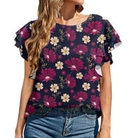 CLlios Ljeto Žene Ležerne majica Slatka print Ruffle s kratkim rukavima Karila Saody Tee Top Fashion Tunic Pulover bluza