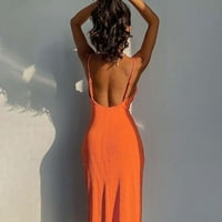 Haljina Moda New Benchmark Himeway Ženska modna seksi ležerna temperatura Čvrsta boja Duga proreza Slica bez rukava narandžasta L