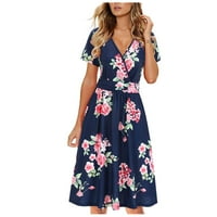 Haljina za ispis Sayhi Maxi casual ženska labava kratka rukava cvjetna plaža Ženska haljina ženske haljine marelice