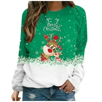 Tking Fashion ženska modna povremena božićna slatka jelena Ispis O-izrez za šivanje looselong džemper božićne kostime za žene - zeleni XL