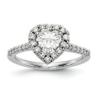 Čvrsti 14K bijelo zlato srce halo dijamant bočno-kamenje sa CZ CZ CUBIC Zirconia Center Center za angažman prsten veličine 6,5