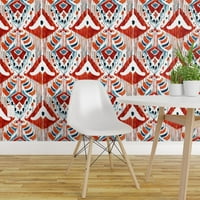 Pozadina kore i palice 12FT 2FT - crvena ikat akvarel bijela tradicionalna damask boho moderna prilagođena